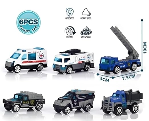 Galaxy Hi-Tech Police Alloy Model Metal Cars 6 Pcs Vehicles, Racing Cars Play Set for Toddlers,Boys Die-Cast Car Set, Birthday Decorations Gift Movie Vehicle Small Racing Car for Kids