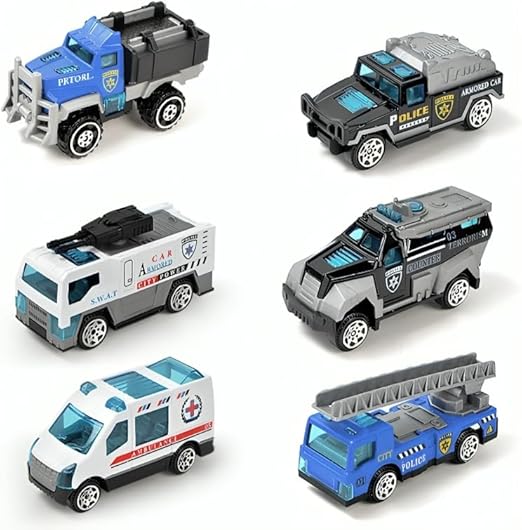 Galaxy Hi-Tech Police Alloy Model Metal Cars 6 Pcs Vehicles, Racing Cars Play Set for Toddlers,Boys Die-Cast Car Set, Birthday Decorations Gift Movie Vehicle Small Racing Car for Kids