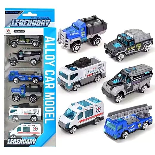 Galaxy Hi-Tech Police Alloy Model Metal Cars 6 Pcs Vehicles, Racing Cars Play Set for Toddlers,Boys Die-Cast Car Set, Birthday Decorations Gift Movie Vehicle Small Racing Car for Kids