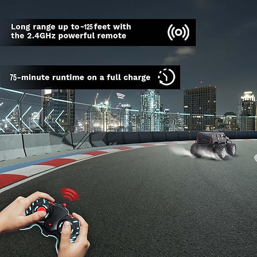 popsugar Off Roader Rechargeable Remote Control Car | RC Car Monster Truck | 4 Headlight Modes | Lithium Battery | C-Type Charging | 2.4GHz Remote Controller | Made in India, Black