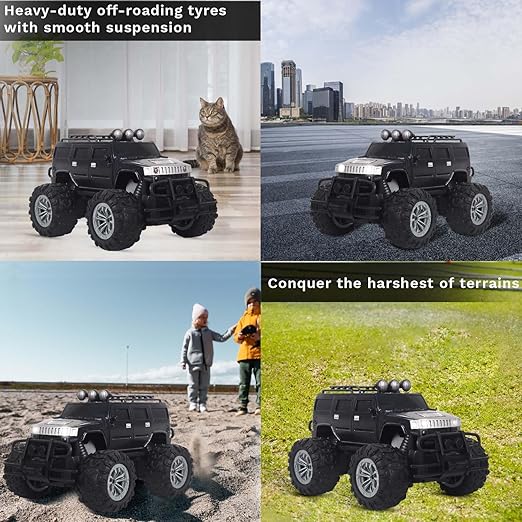 popsugar Off Roader Rechargeable Remote Control Car | RC Car Monster Truck | 4 Headlight Modes | Lithium Battery | C-Type Charging | 2.4GHz Remote Controller | Made in India, Black